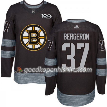 Boston Bruins Patrice Bergeron 37 1917-2017 100th Anniversary Adidas Zwart Authentic Shirt - Mannen